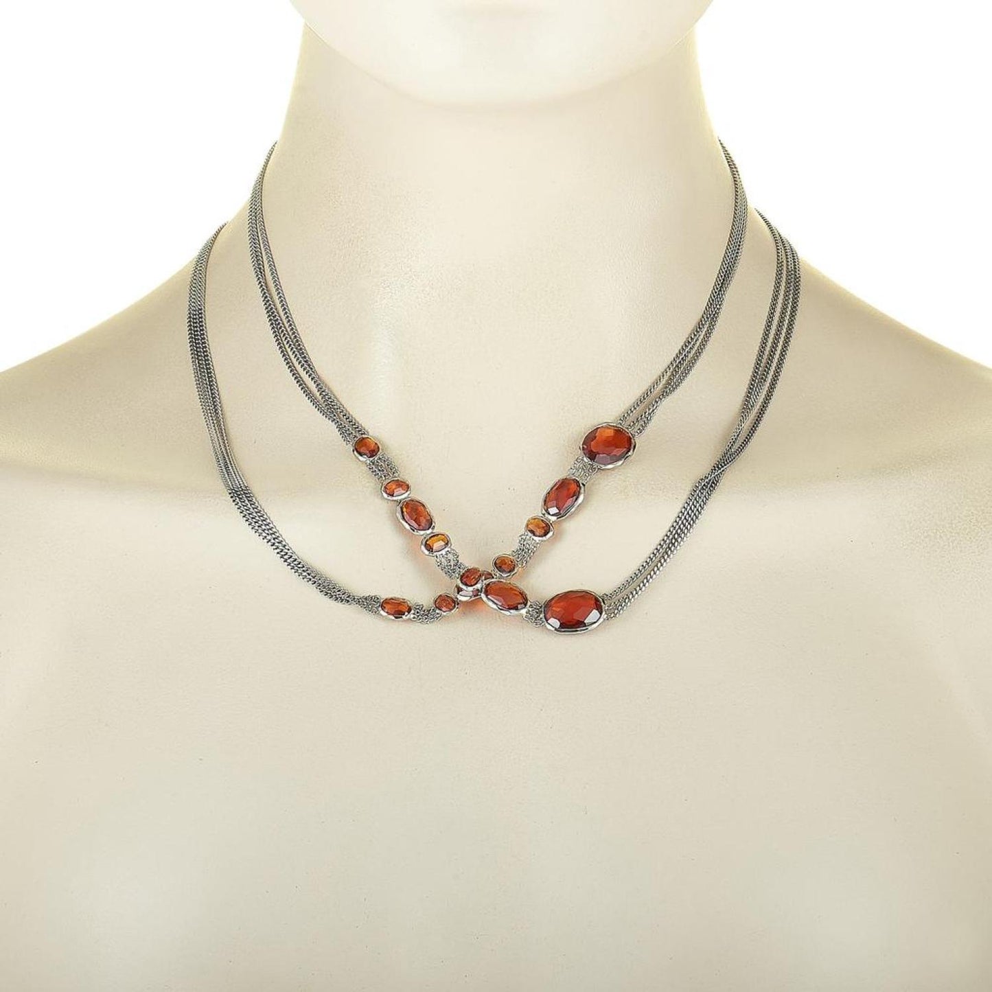 Gucci Raindrop Silver and Synthetic Orange Stone Necklace