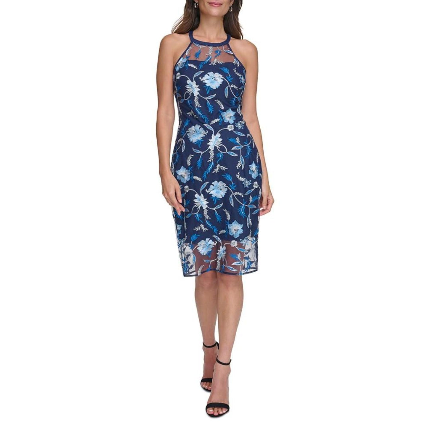 Women's Embroidered-Floral Mesh Sheath Dress