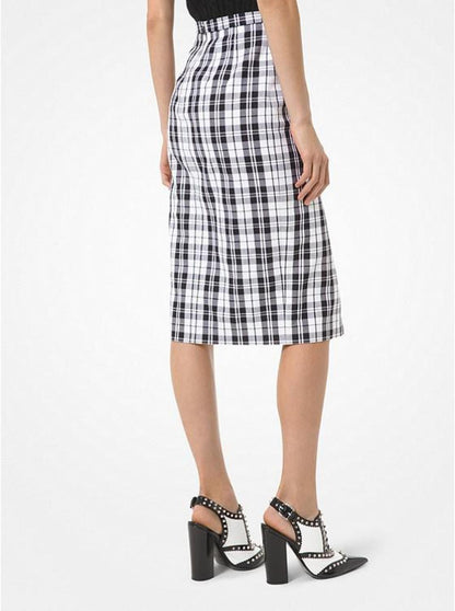 Tartan Wool and Cotton Slit Pencil Skirt