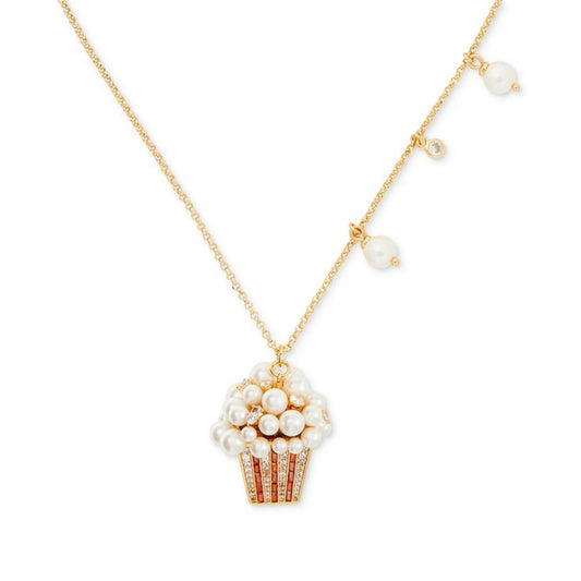 Gold-Tone Crystal & Imitation Pearl Popcorn Pendant Necklace, 18" + 3" extender