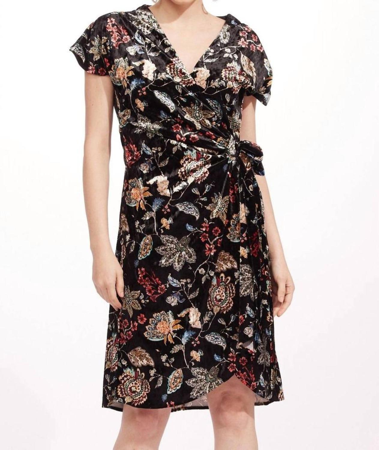 Marika Dress - Floral Velvet In Navy