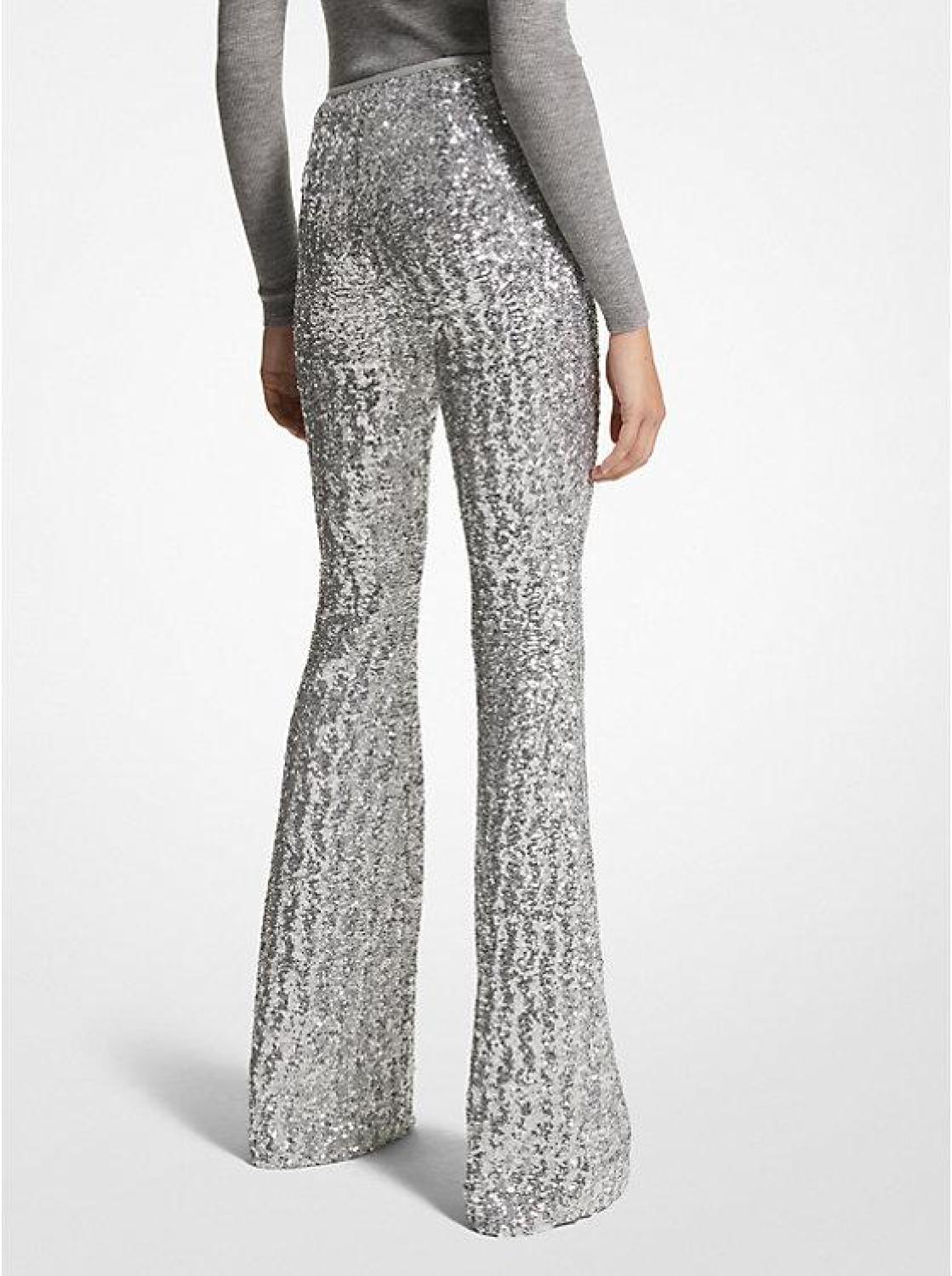 Sequined Stretch Tulle Flared Pants