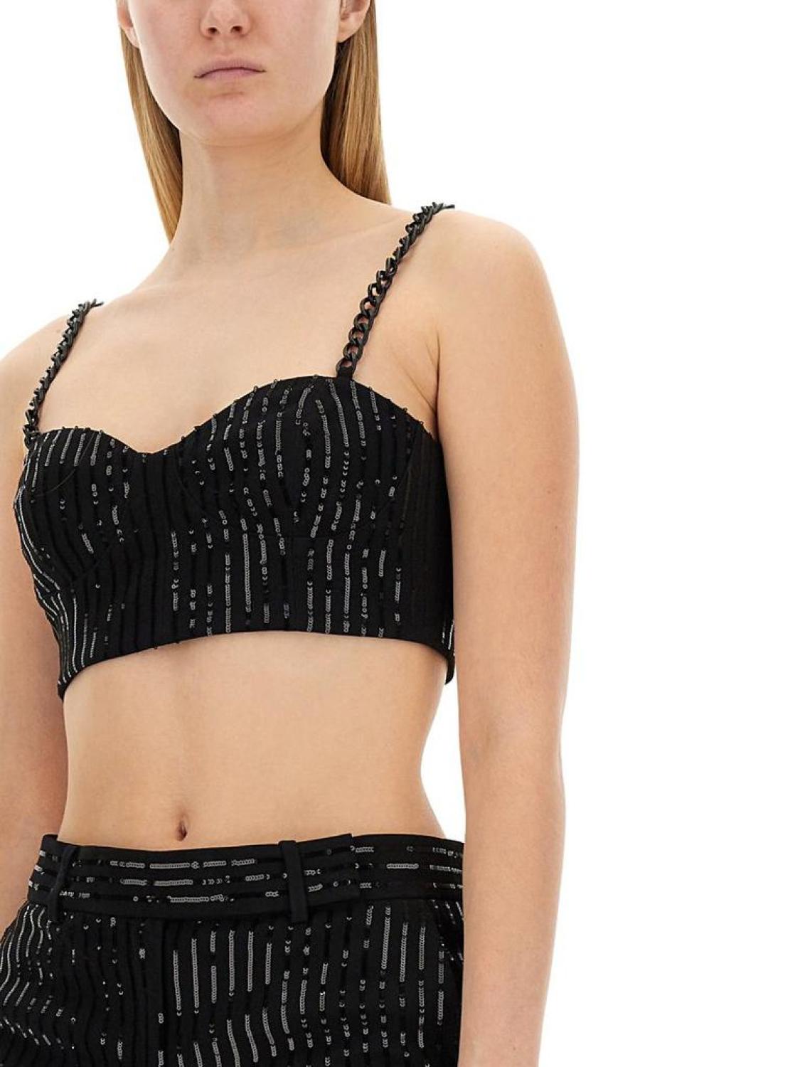 Michael Michael Kors Pinstripe Sequined Crepe Bustier Top