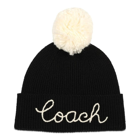 Women's Script Logo Pom Pom Beanie