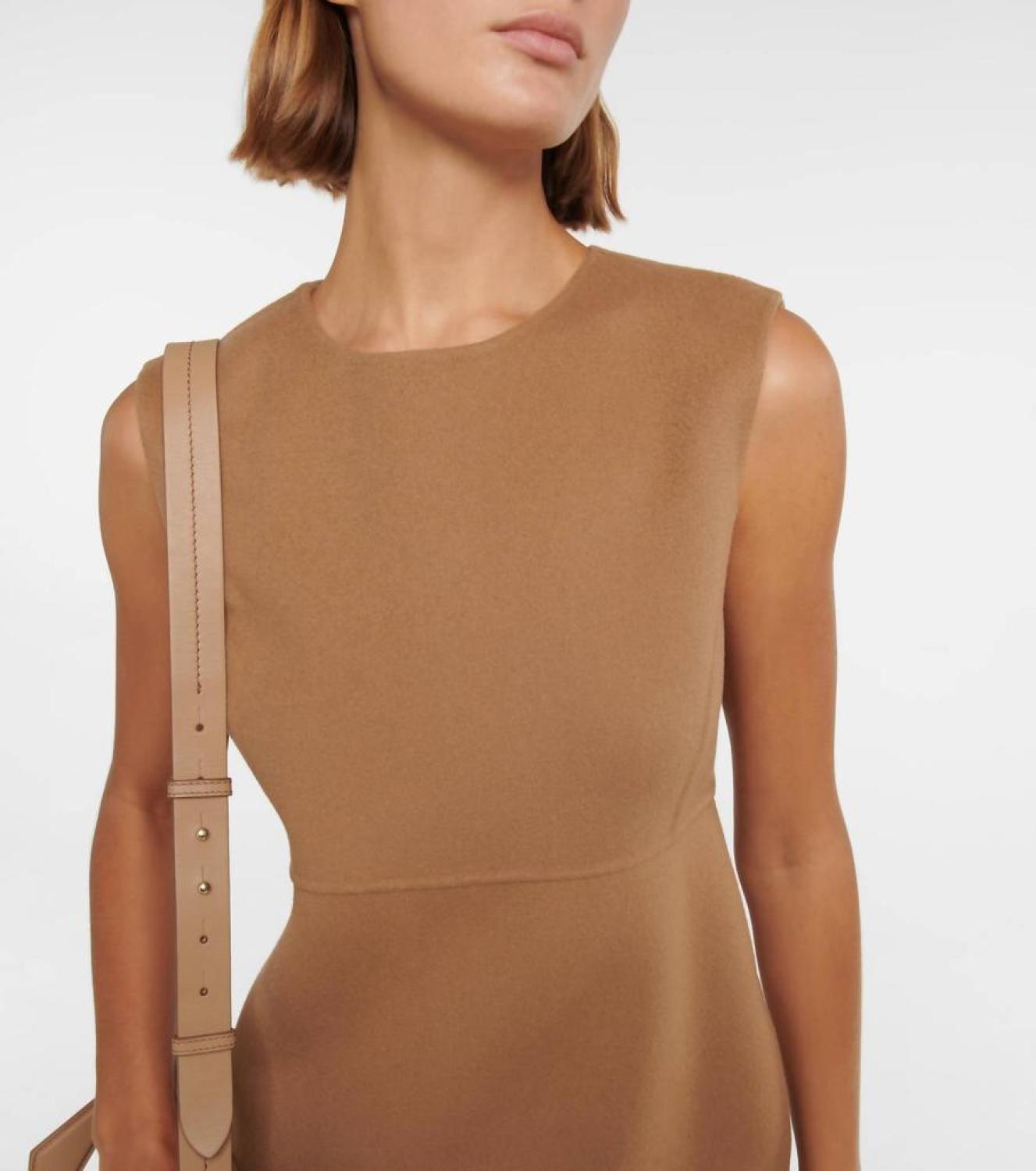 Crimea Sleeveless Wool Dress In Camel