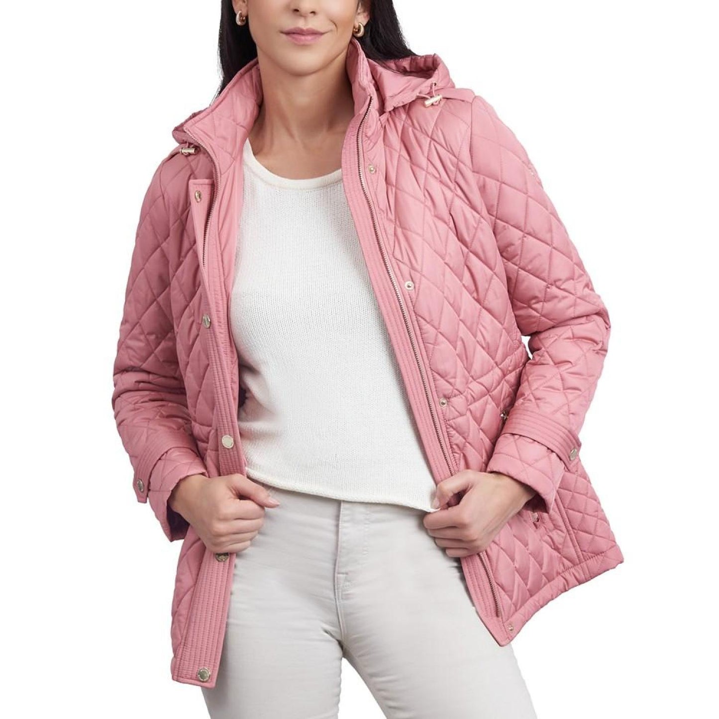 Women's Petite Quilted Hooded Anorak Coat