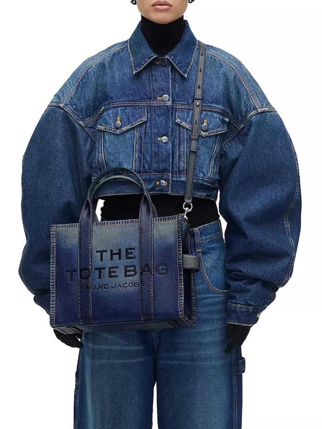 The Medium Denim-Printed Leather Tote Bag