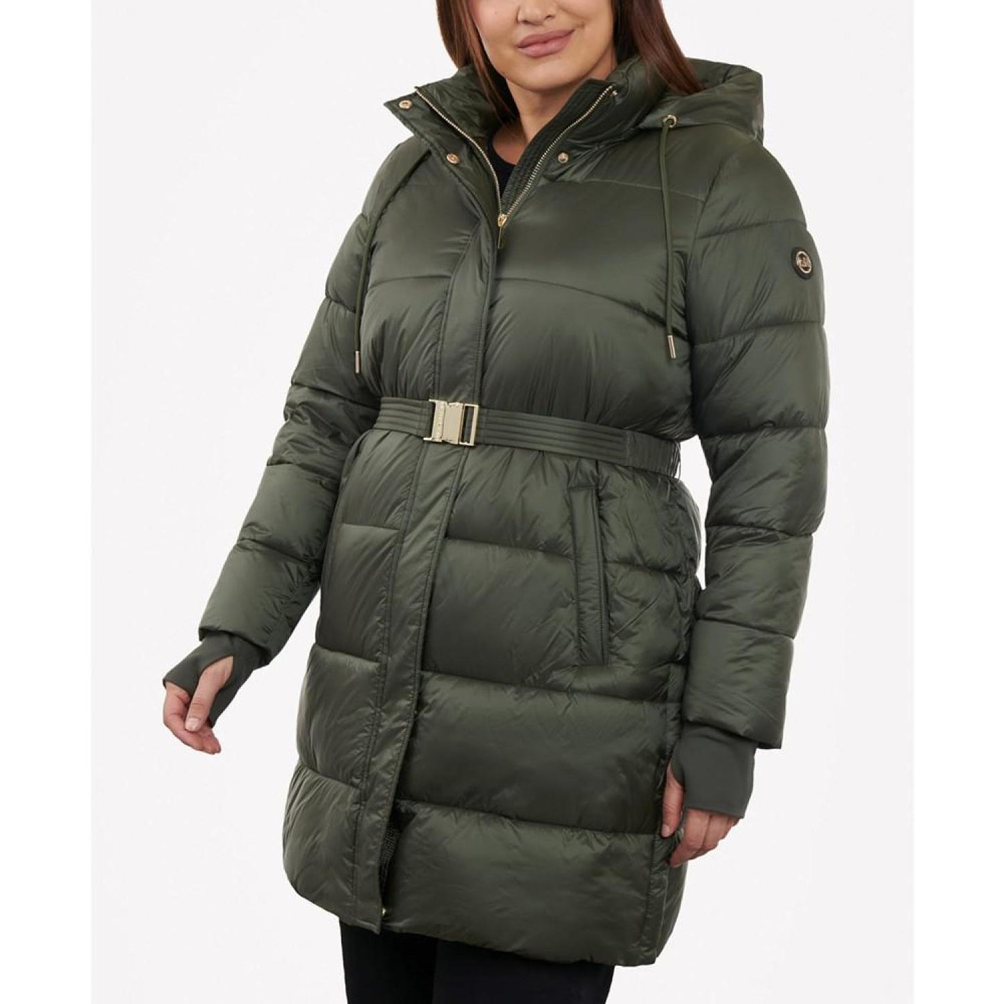 Women's Plus Size Hooded Belted Puffer Coat, Created for Macy's