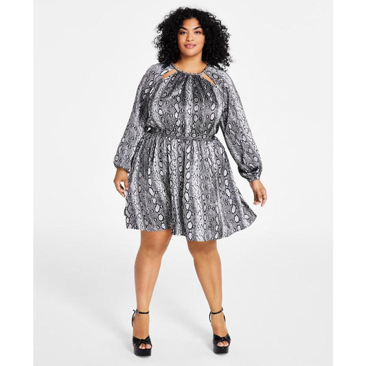 Plus Size Snakeskin-Print Chain-Neck Mini Dress