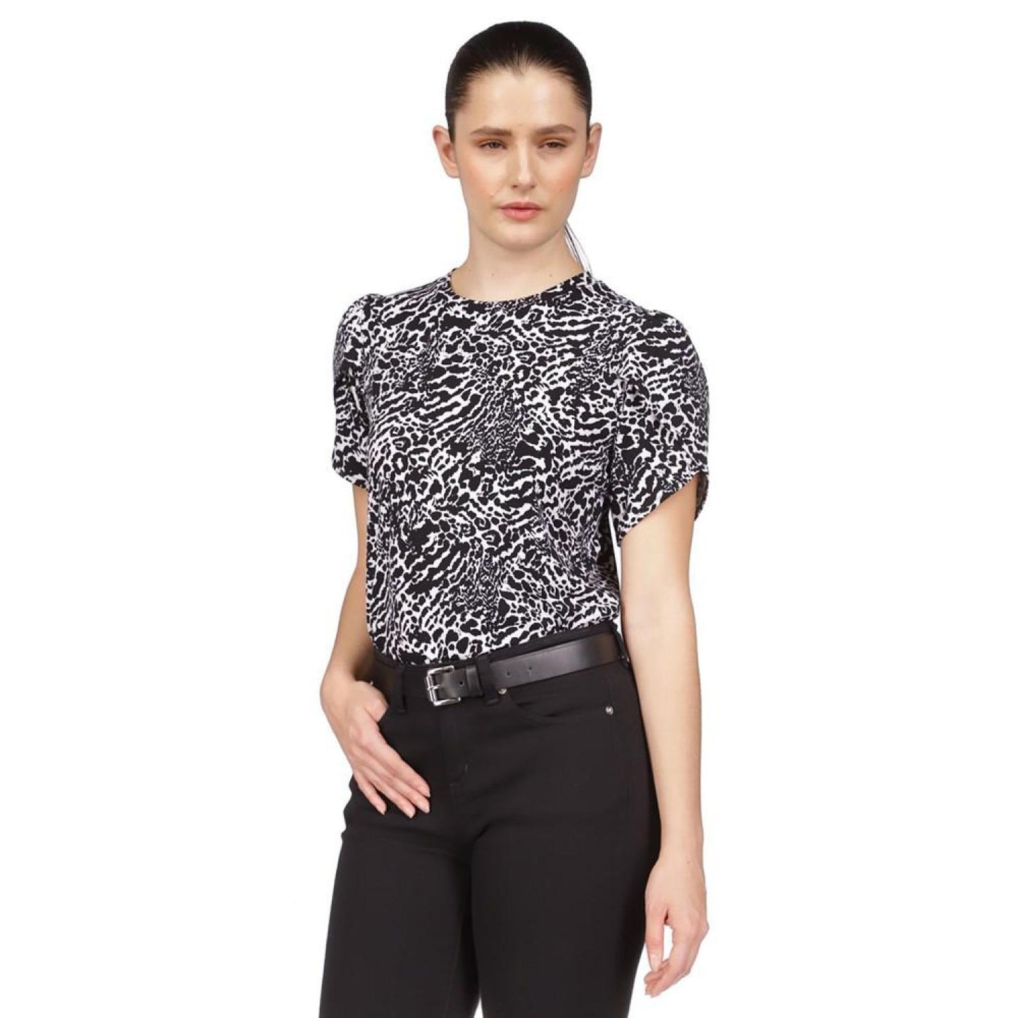 Women's Animal-Print Petal-Sleeve Top