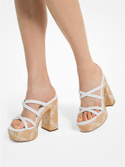 Corrine Empire Logo Jacquard Straw Platform Sandal