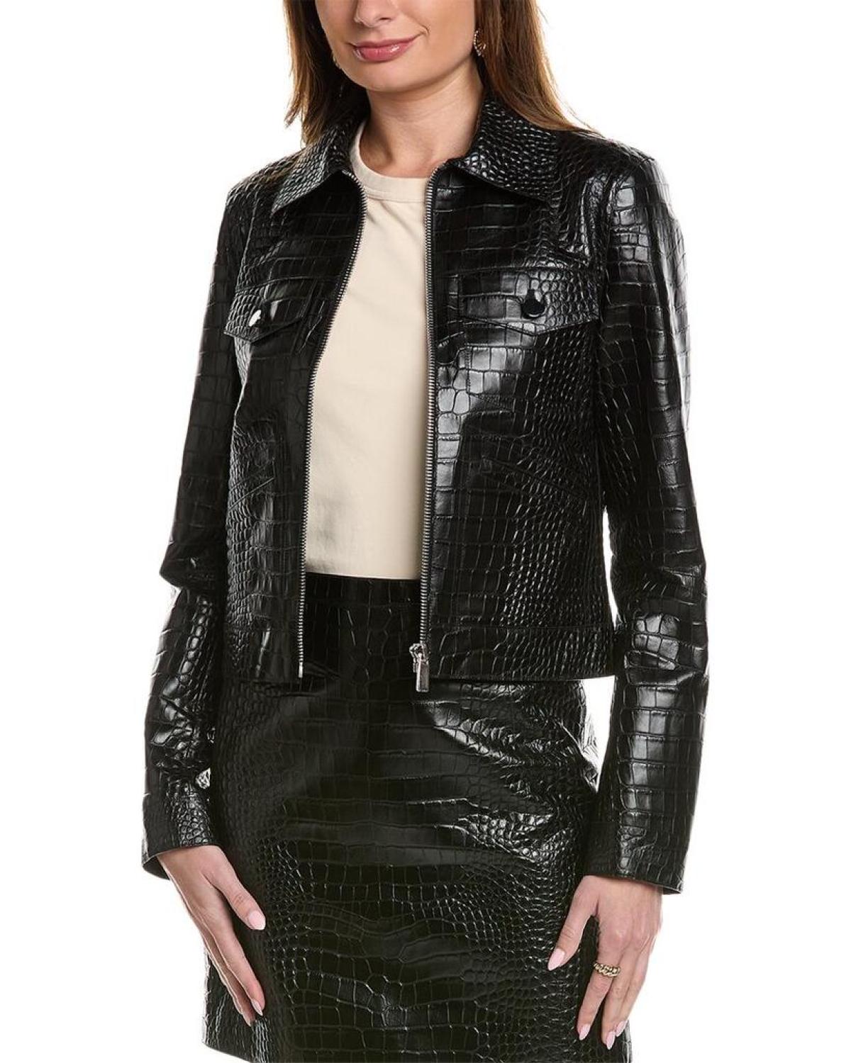 Michael Kors Collection Croc-Embossed Leather Jacket