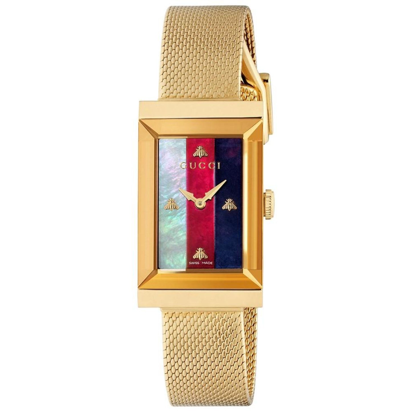 Women's Swiss G-Frame Gold-Tone PVD Stainless Steel Mesh Bracelet Watch 21x34mm