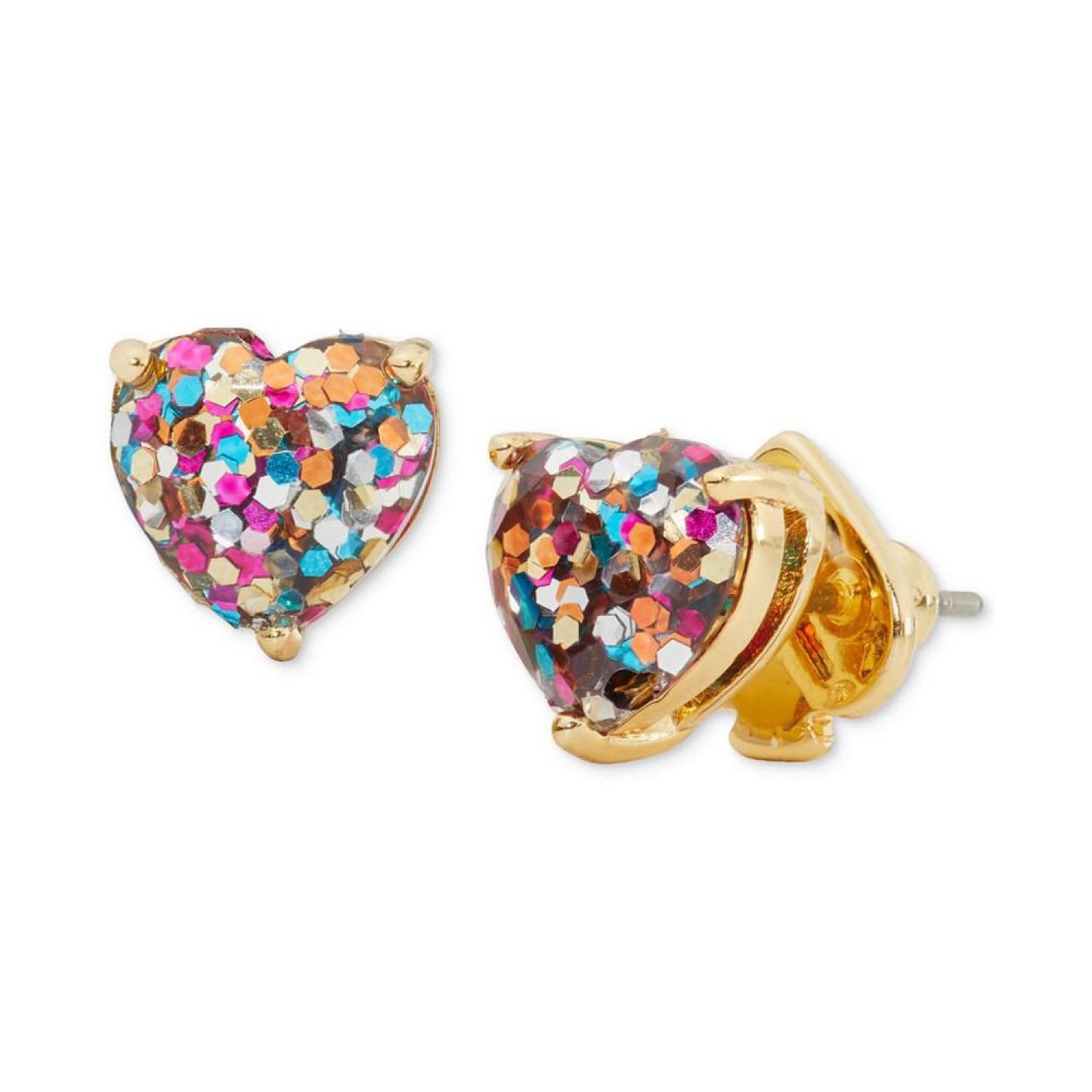 Gold-Tone Stone Heart Stud Earrings