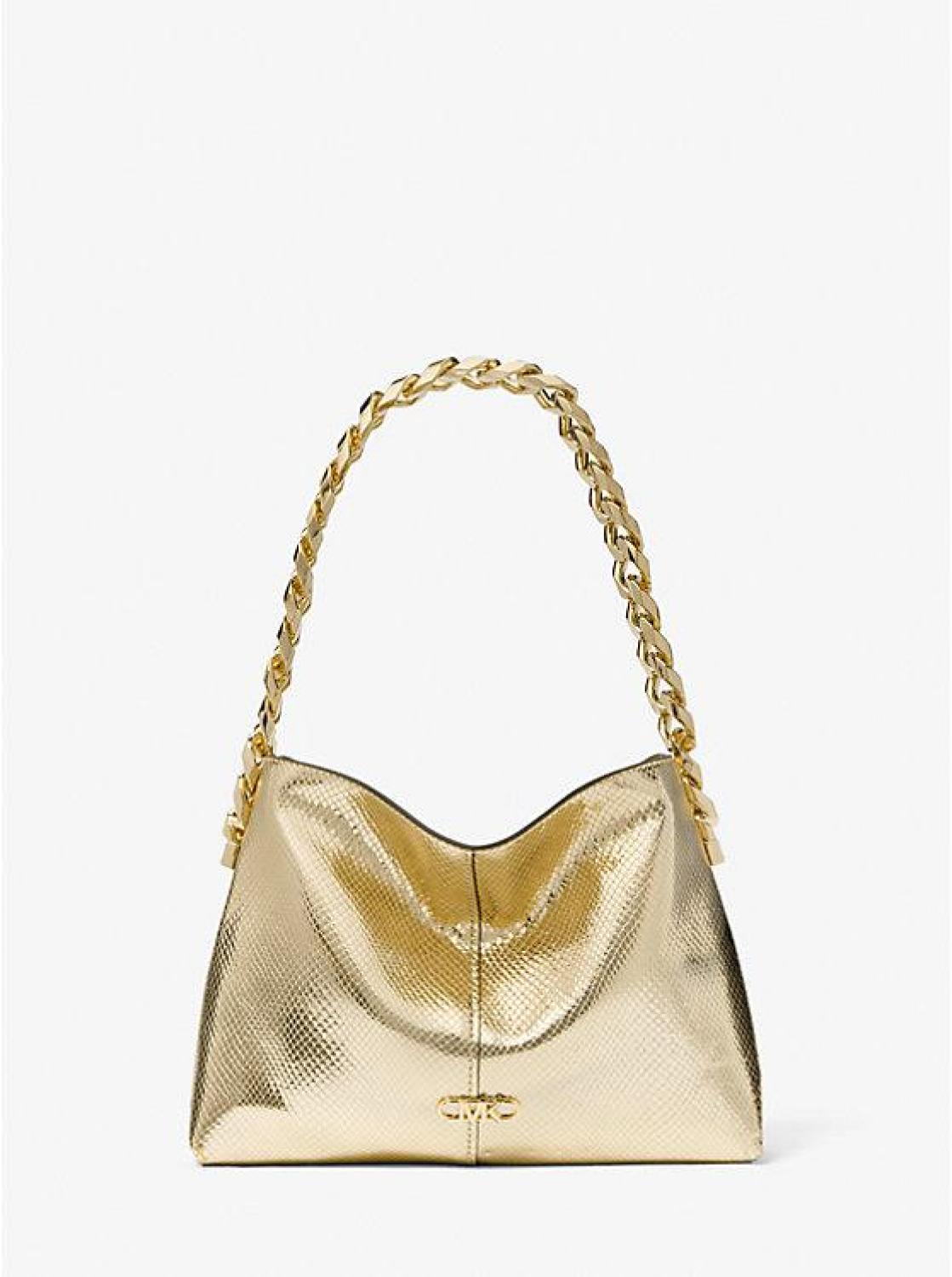 Jordyn Small Metallic Snake Embossed Leather Shoulder Bag