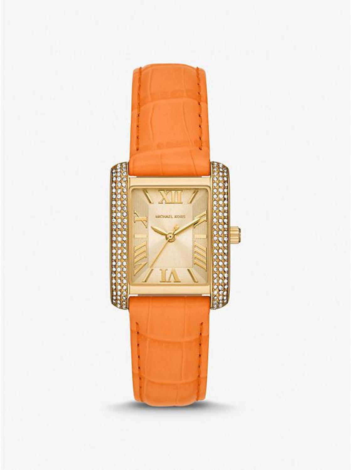 Emery Pavé Gold-Tone and Crocodile Embossed Leather Watch