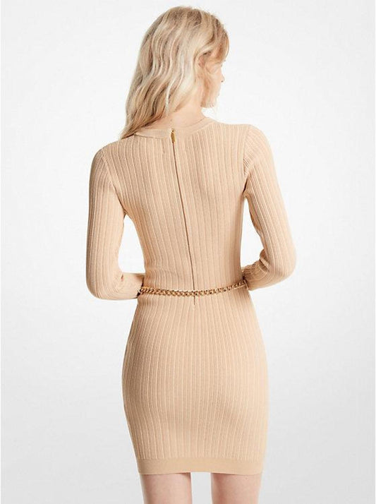 Ribbed Stretch Viscose Belted Sweater Dress