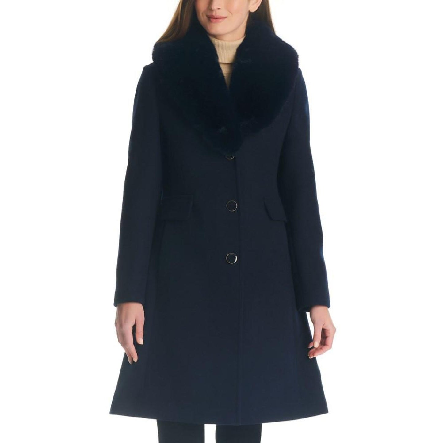 Women's Faux-Fur-Collar Walker Coat