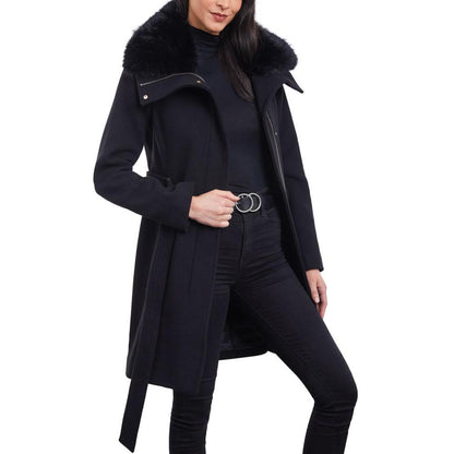 Women's Belted Faux-Fur-Collar Coat