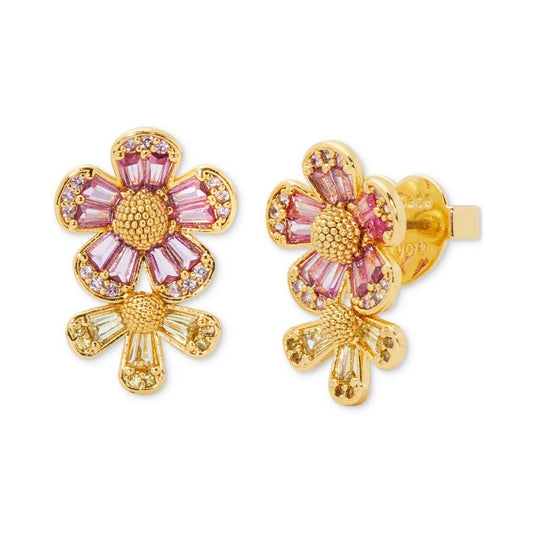 Gold-Tone Mixed Cubic Zirconia Fleurette Double Stud Earrings