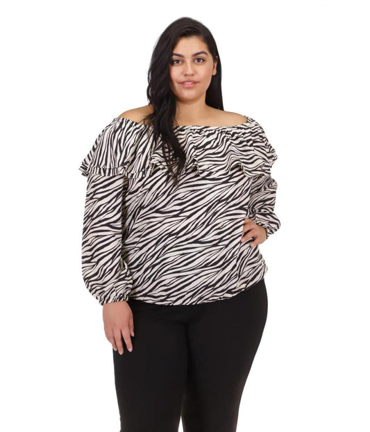 Plus Size Tiger Ruffle Top