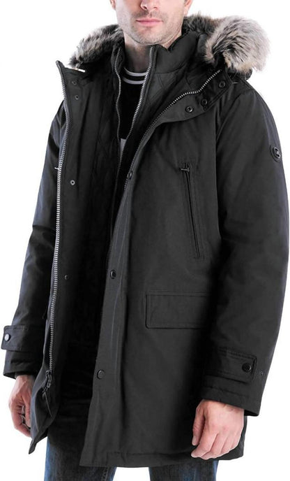 Men's Mmk791896 Heavyweight Hooded Snorkel Parka Coat With Bib In Black