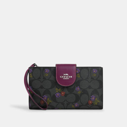 Coach Outlet Phone Wallet In Signature Canvas With Country Floral Print