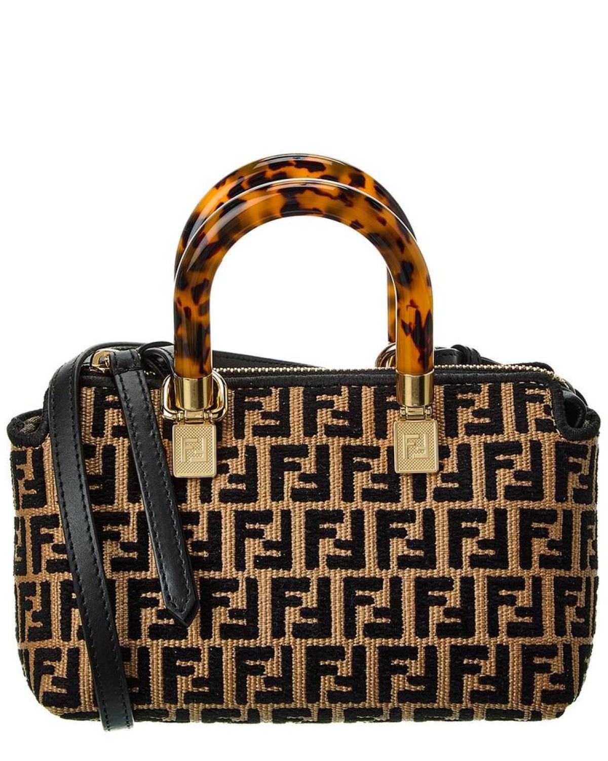 FENDI By The Way Mini Raffia & Leather Shoulder Bag