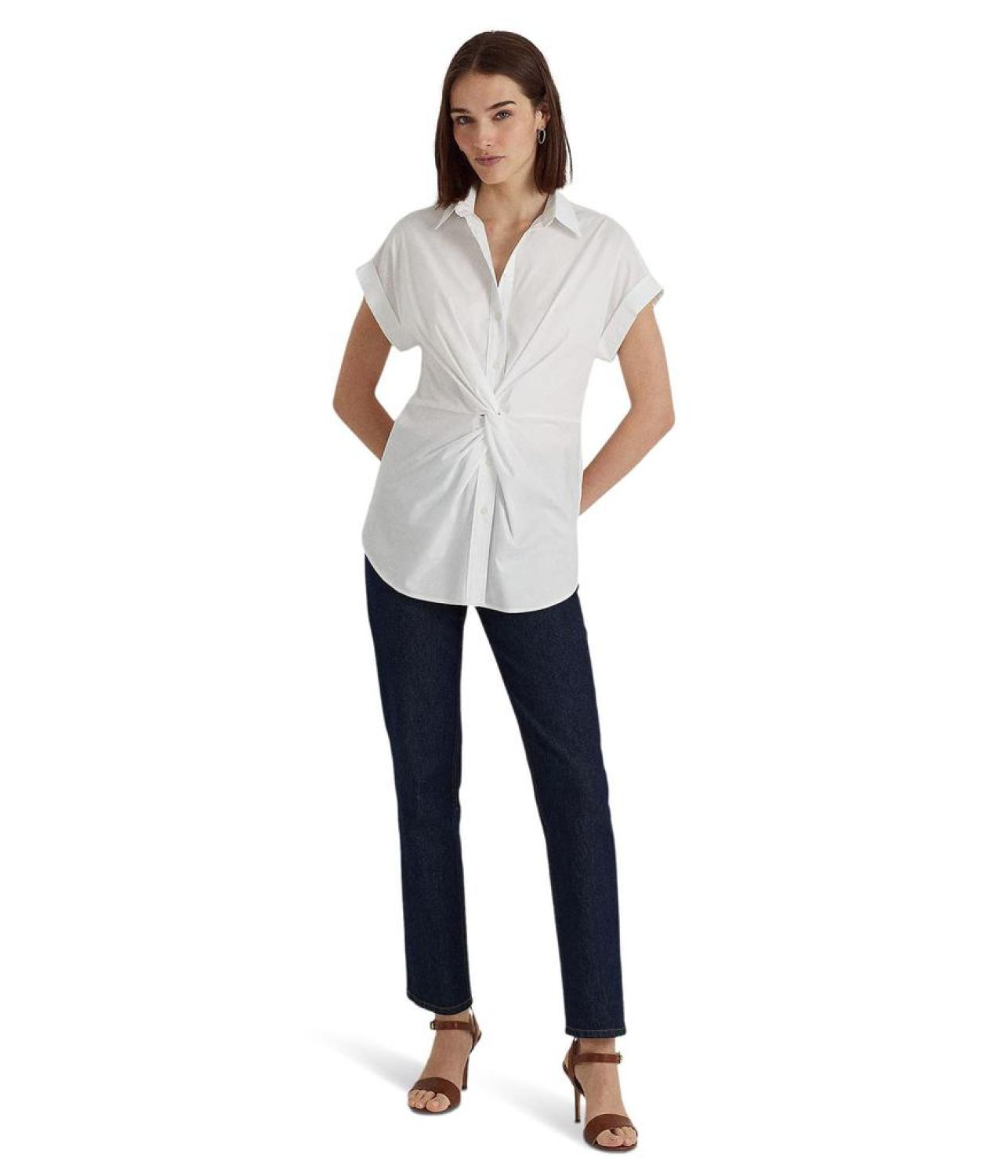 Petite Twist-Front Cotton Short Sleeve Shirt