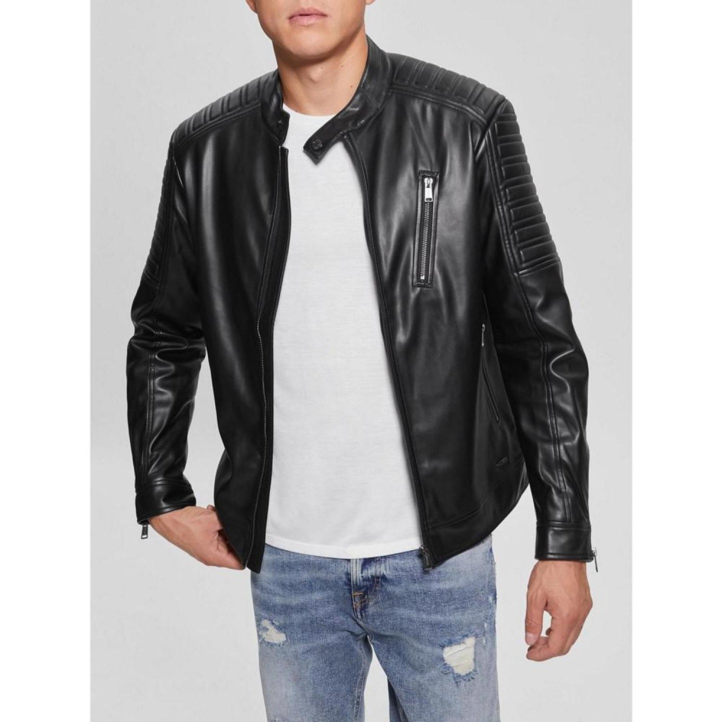 Men's Faux-Leather Biker Jacket