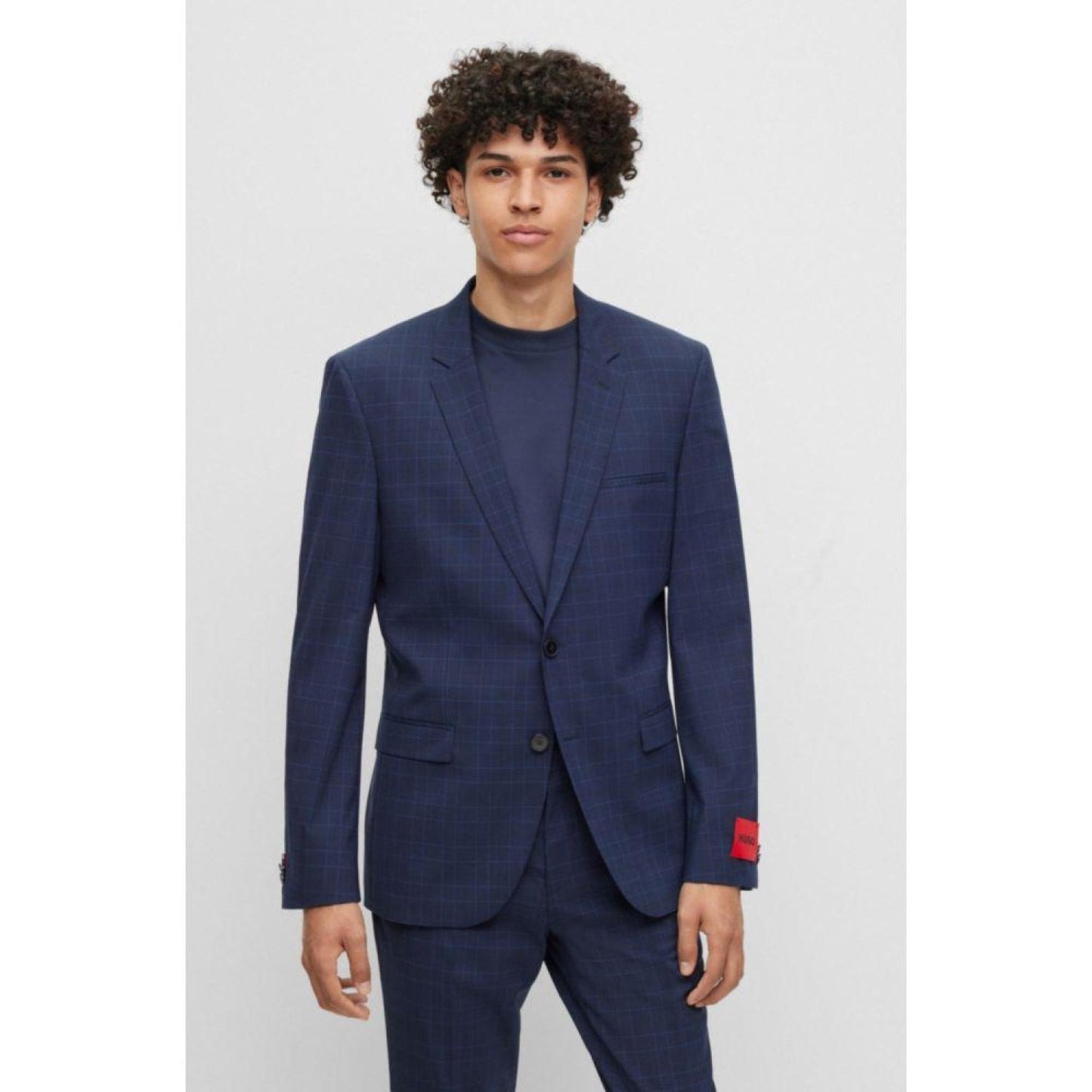 Extra-slim-fit checked suit in performance-stretch fabric