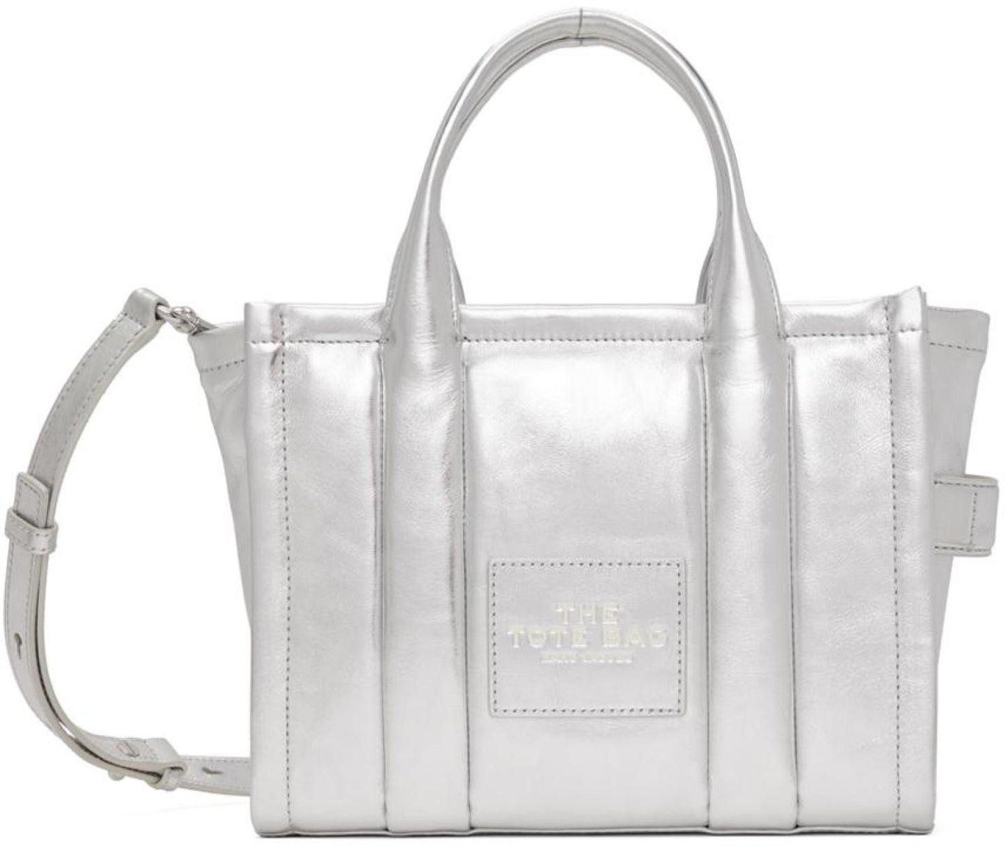 Silver Small 'The Shiny Crinkle Leather' Tote