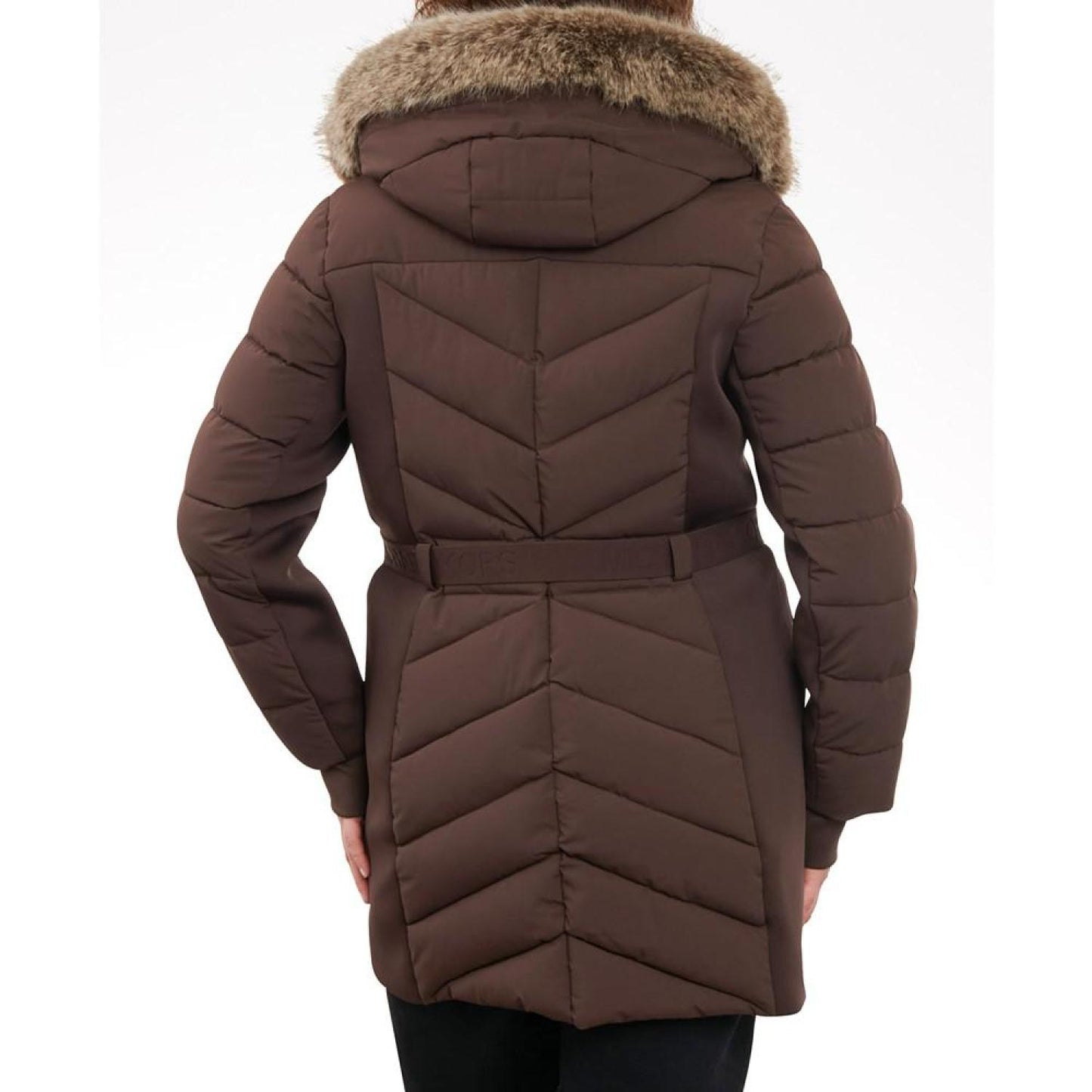 Women's Plus Size Belted Faux-Fur-Trim Hooded Puffer Coat, Created for Macy's