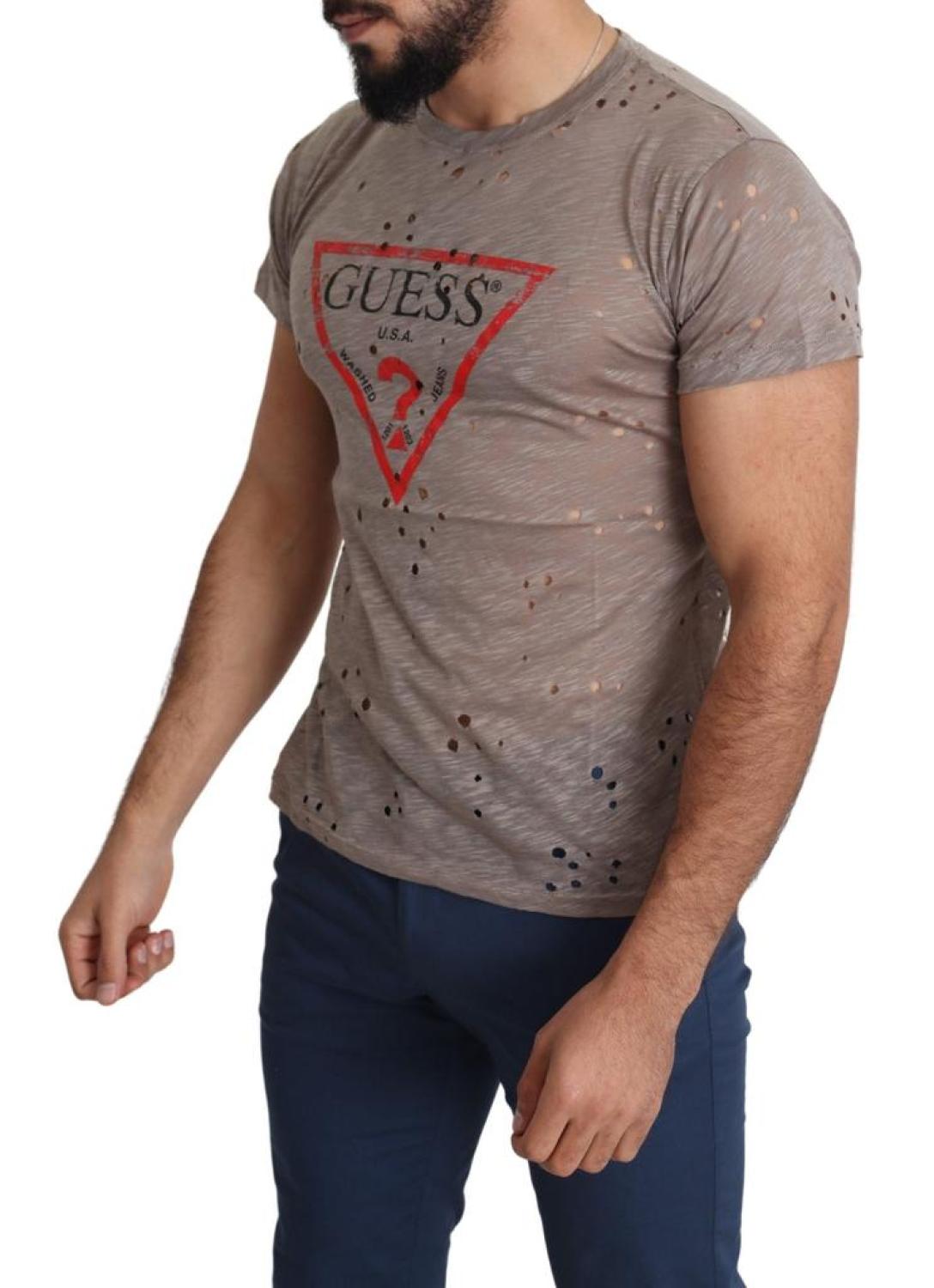 Guess  Cotton Stretch Logo Print Men Casual Perforated Men's T-shirt