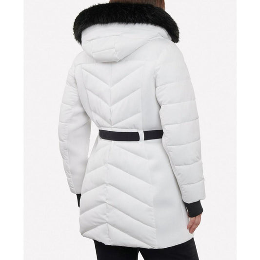 Women's Plus Size Belted Faux-Fur-Trim Hooded Puffer Coat, Created for Macy's