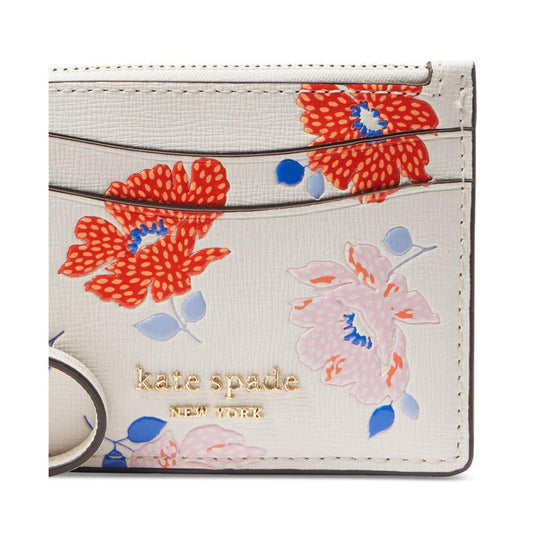 Morgan Dotty Floral Embossed Saffiano Leather Coin Card Case Wristlet