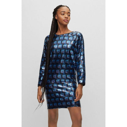 Sequinned mini dress with shoulder pads