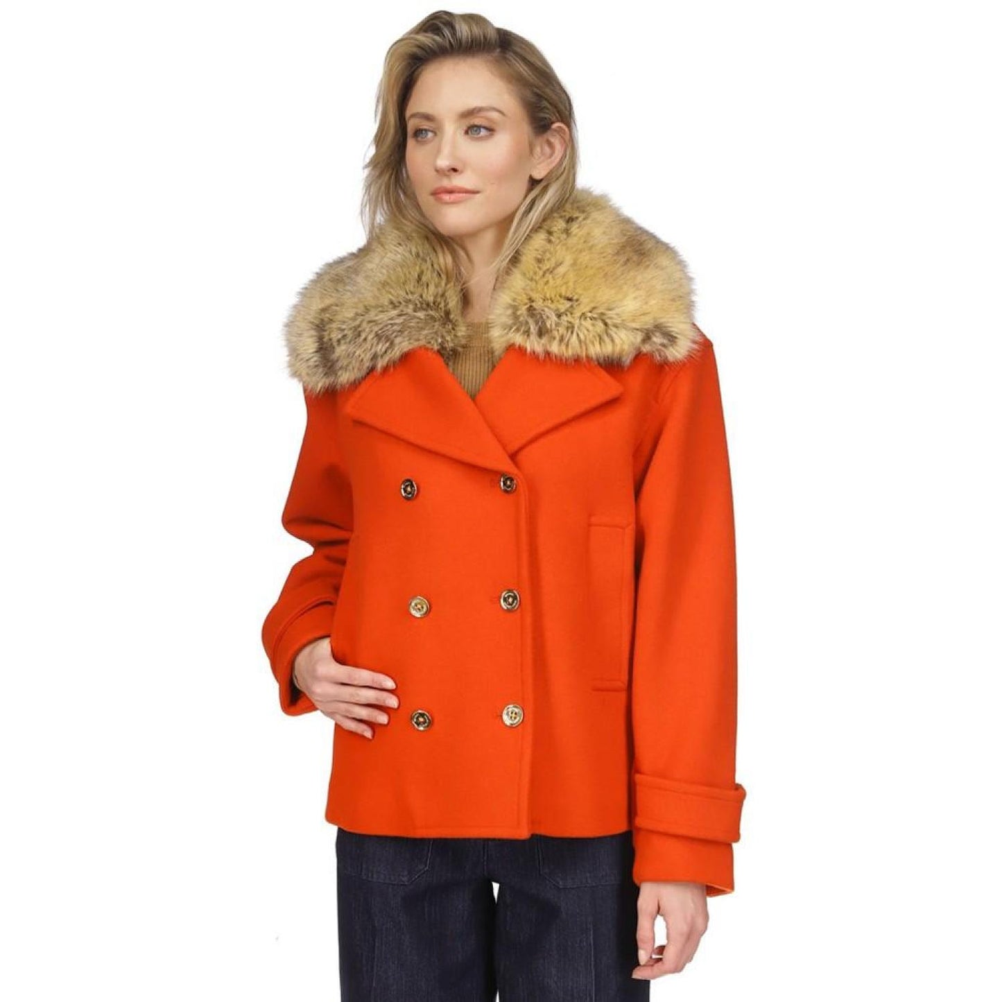 Women's Faux-Fur Collar Pea Coat