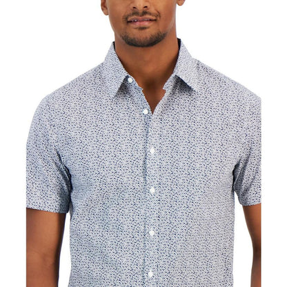 Men's Stretch Button-Front Short Sleeve Tropical Floral Shirt