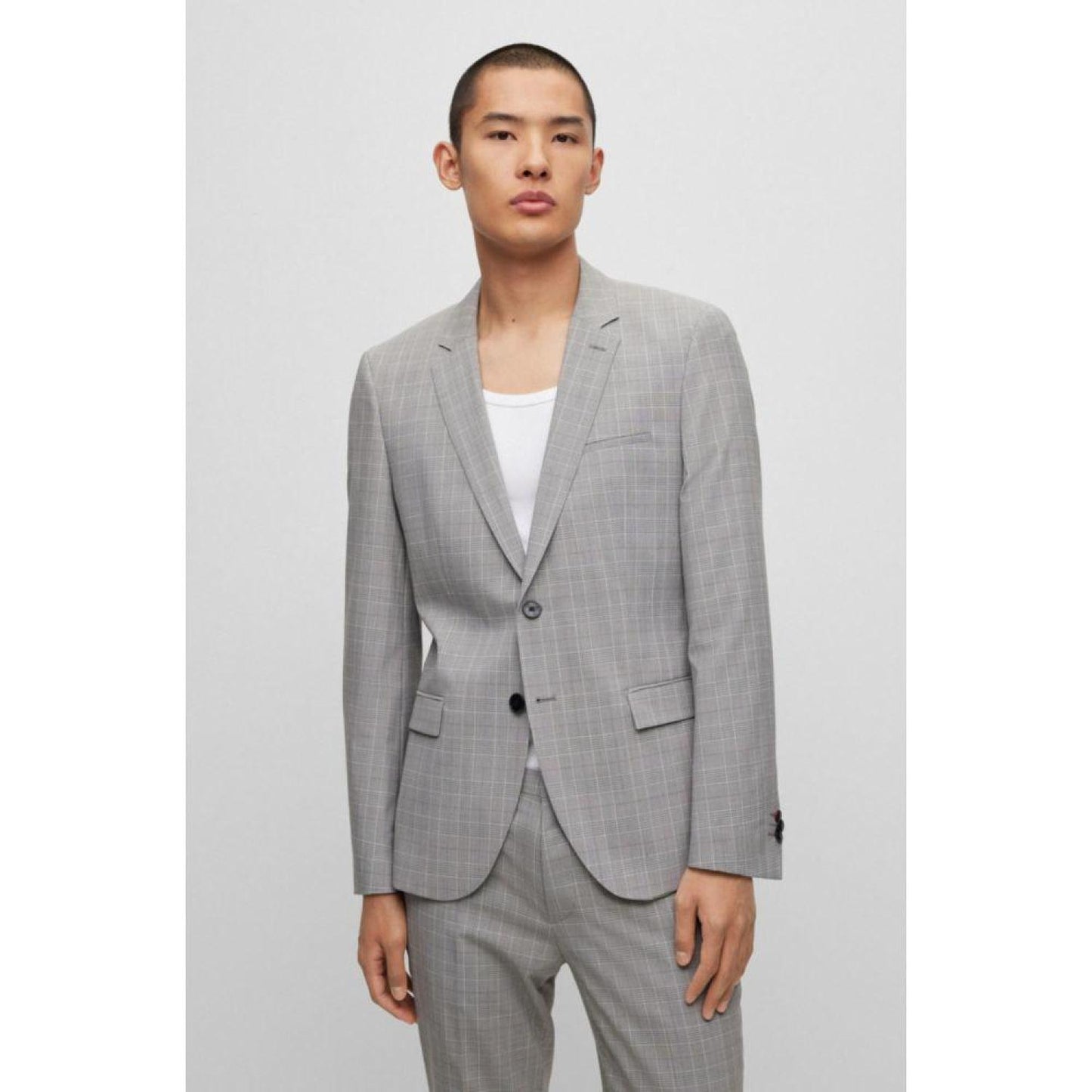 Extra-slim-fit checked suit in performance-stretch fabric