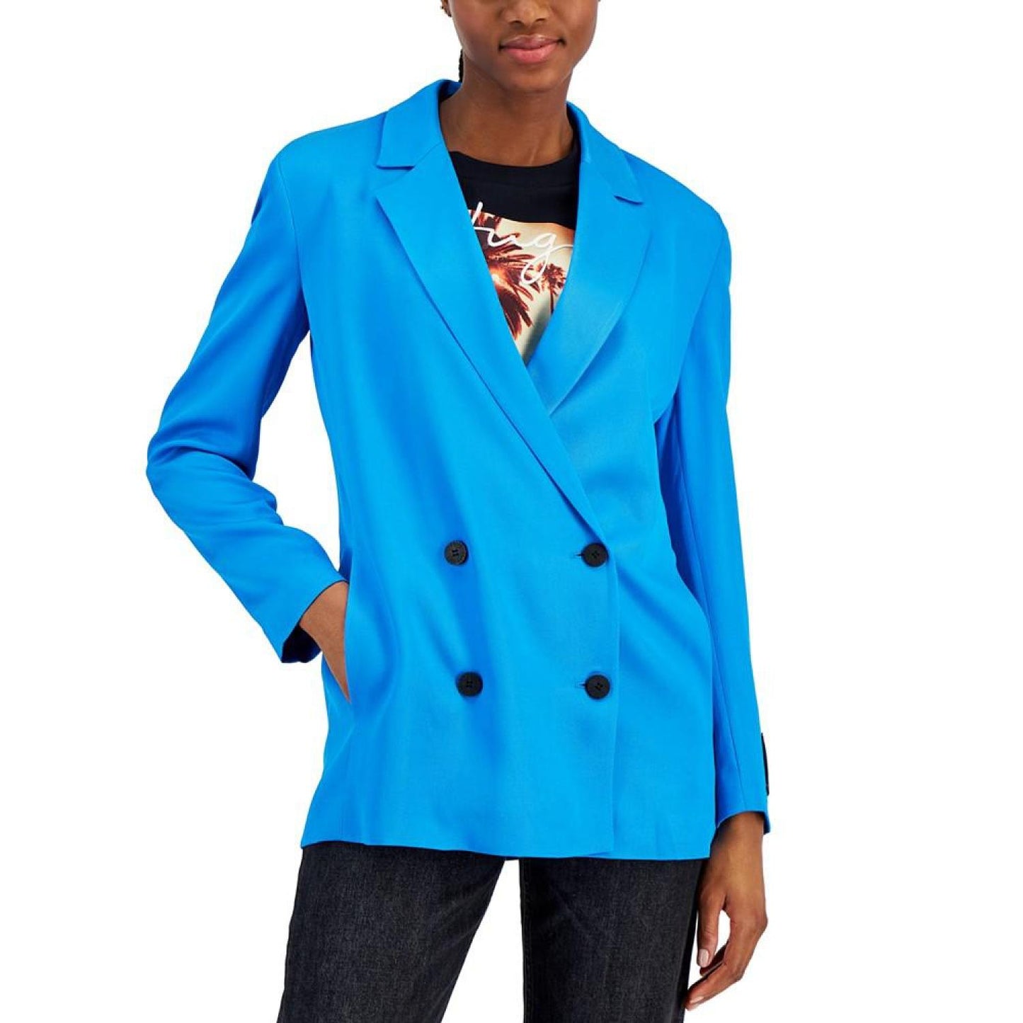 Women's Solid-Color Faux-Double Breasted Blazer