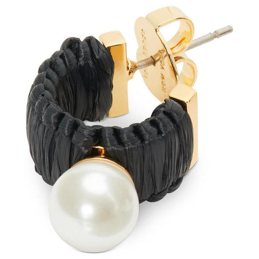 Francesca Gold-Tone Imitation Pearl & Raffia Mini Hoop Earrings