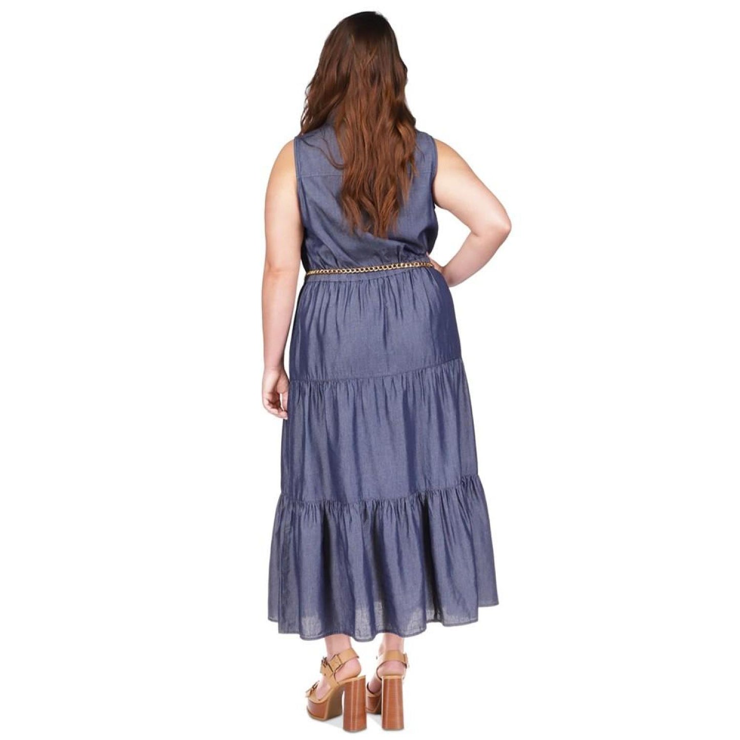 Plus Size Chain-Belt Tiered Shirtdress