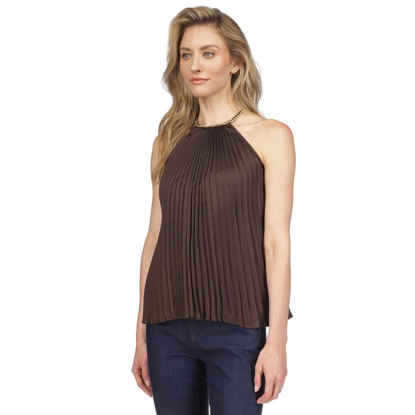 Women's Pleated Chain Sleeveless Top