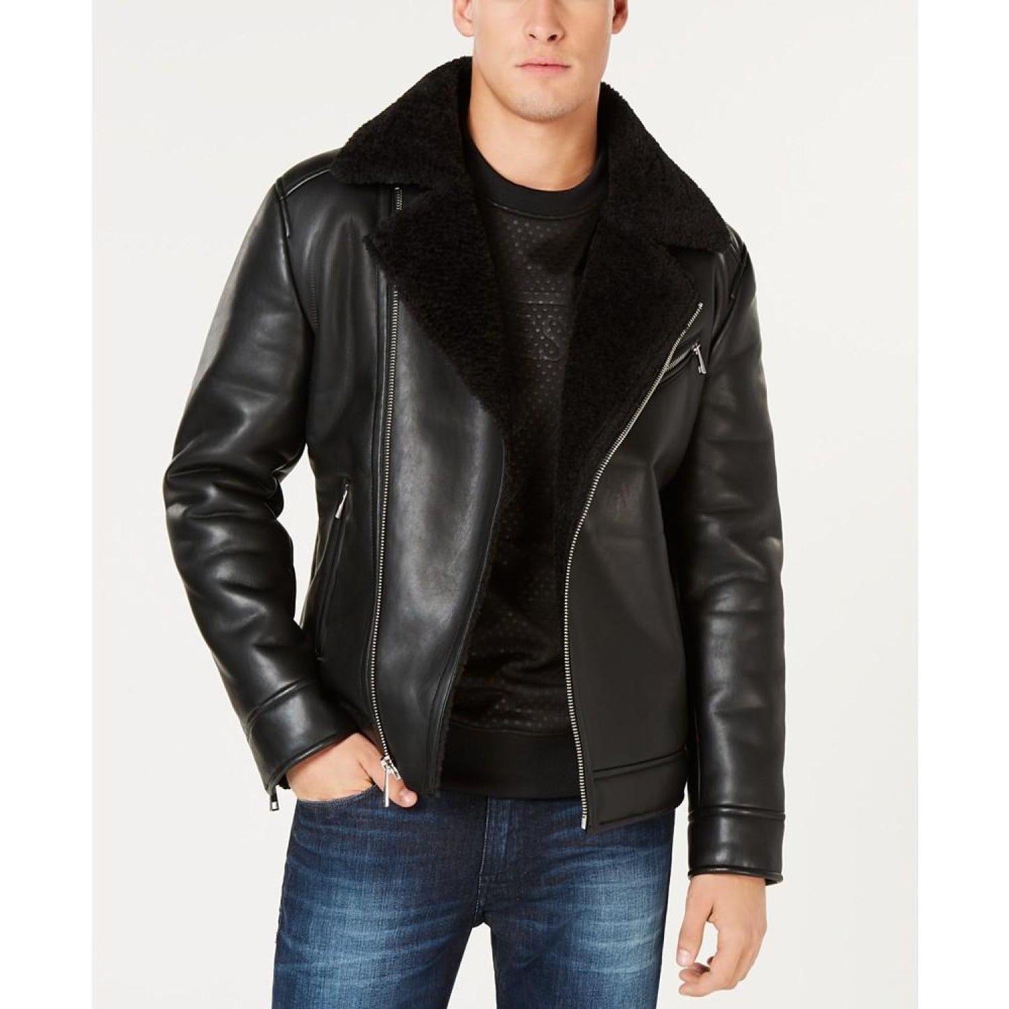 Men's Asymmetrical Faux Leather Moto Jacket, Created for Macy's