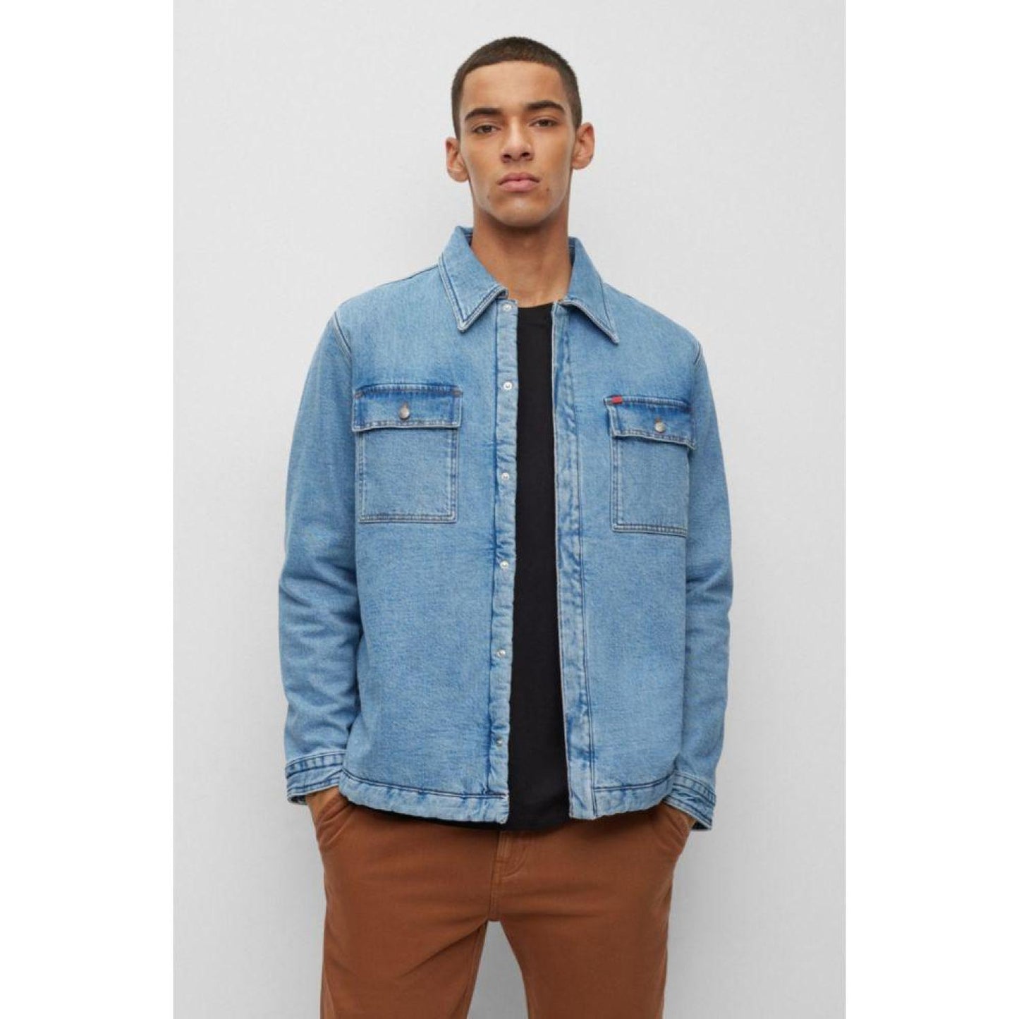 Oversize-fit shirt in blue stretch denim