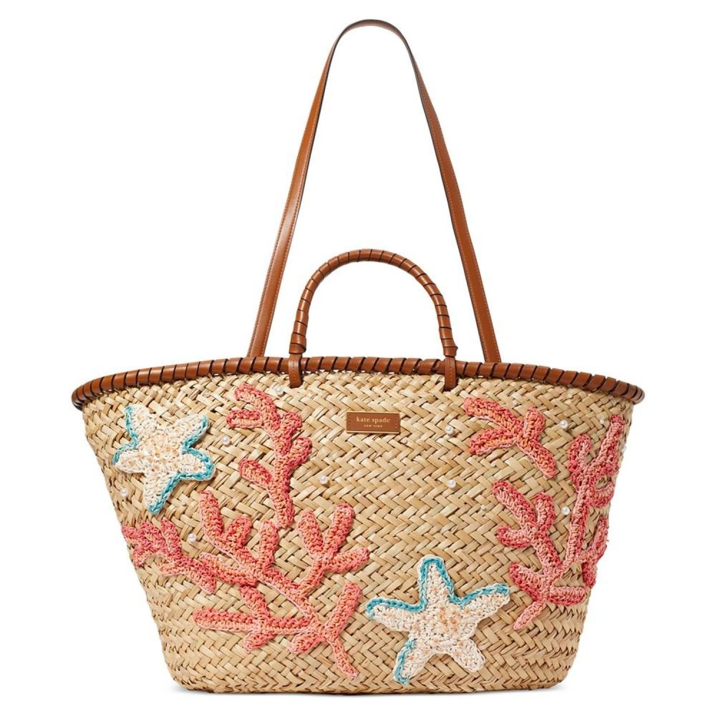 What the Shell Embellished Woven Straw Extra-Large Tote