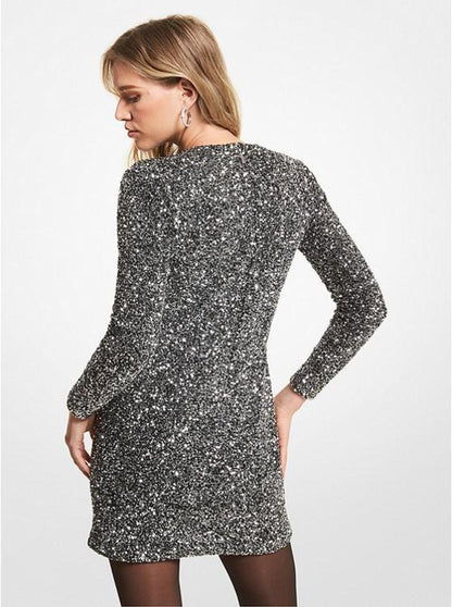 Sequined Stretch Mesh Mini Dress