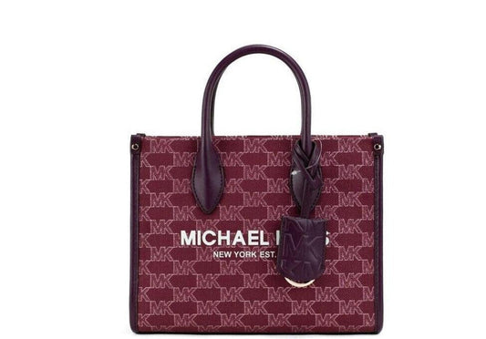 Michael Kors Mirella Small Mulberry Canvas Top Zip Shopper Tote Crossbody Women's Bag