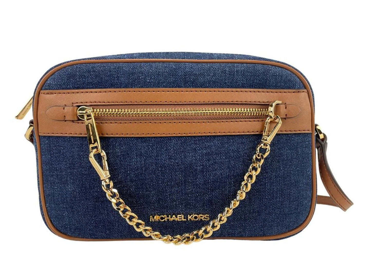 Michael Kors Jet Set Large East West Indigo blue Zip Chain Crossbody Bag Women's Purse